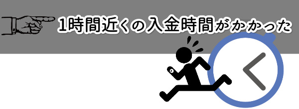 1時間近くの入金時間がかかった