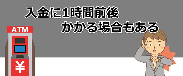 入金に1時間前後かかる場合もある